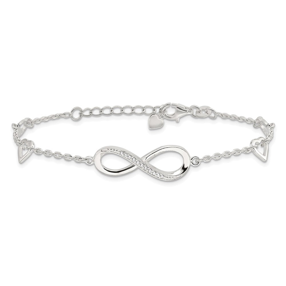 Sterlingsilber Rhodiniert Zirkonia Unendlichkeit/hearts 7 Zoll mit 1 Zoll Verlängerung Armband