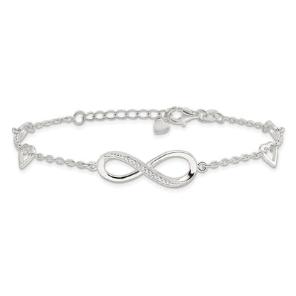 Sterlingsilber Rhodiniert Zirkonia Unendlichkeit/hearts 7 Zoll mit 1 Zoll Verlängerung Armband