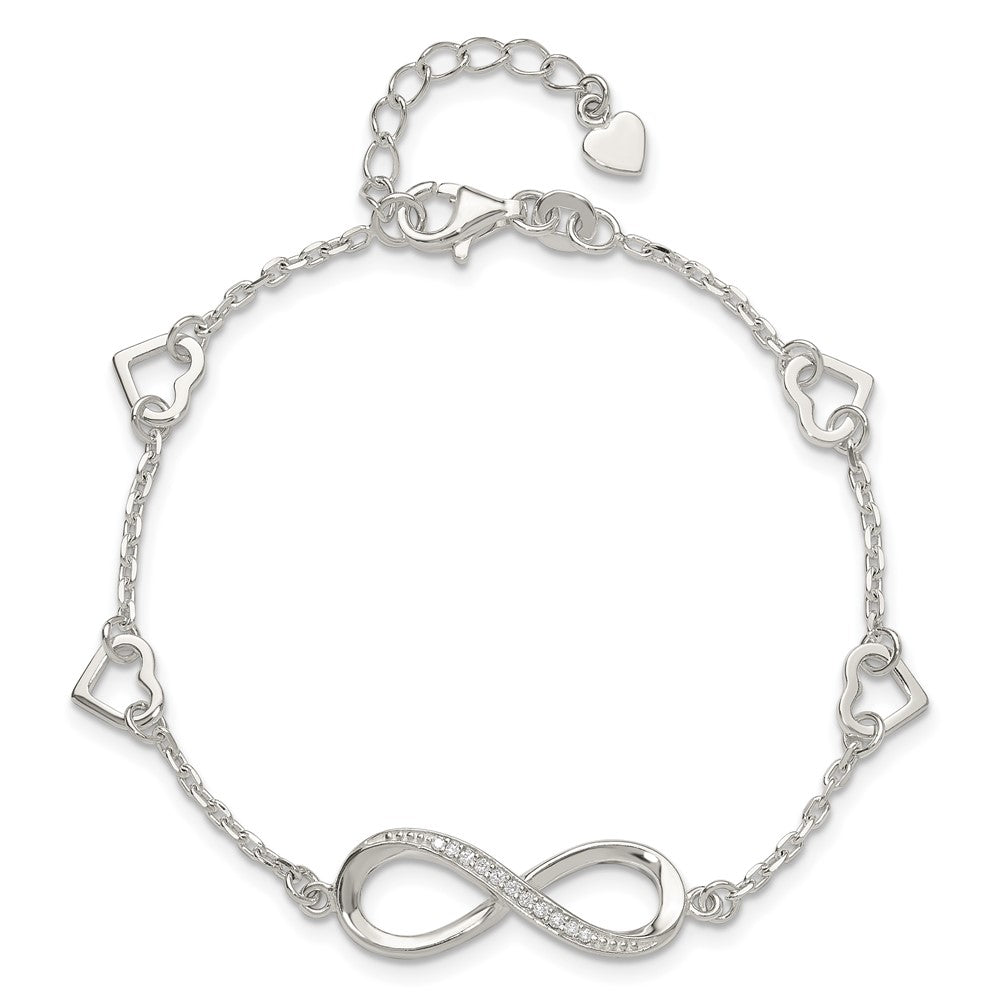 Sterlingsilber Rhodiniert Zirkonia Unendlichkeit/hearts 7 Zoll mit 1 Zoll Verlängerung Armband