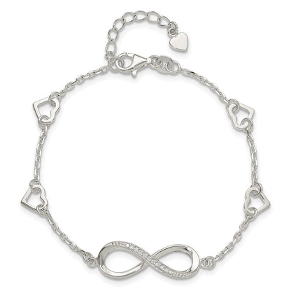 Sterlingsilber Rhodiniert Zirkonia Unendlichkeit/hearts 7 Zoll mit 1 Zoll Verlängerung Armband