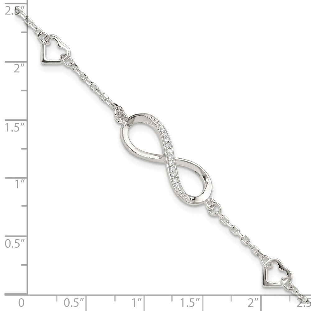 Sterlingsilber Rhodiniert Zirkonia Unendlichkeit/hearts 7 Zoll mit 1 Zoll Verlängerung Armband