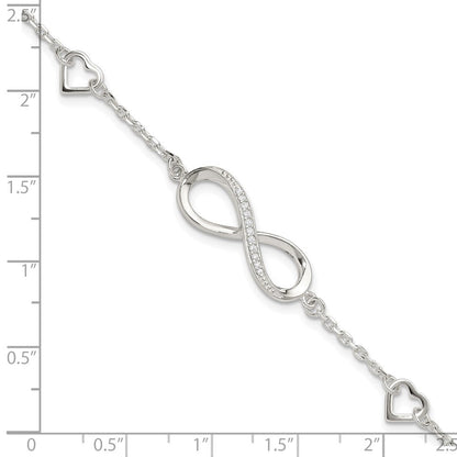 Sterlingsilber Rhodiniert Zirkonia Unendlichkeit/hearts 7 Zoll mit 1 Zoll Verlängerung Armband