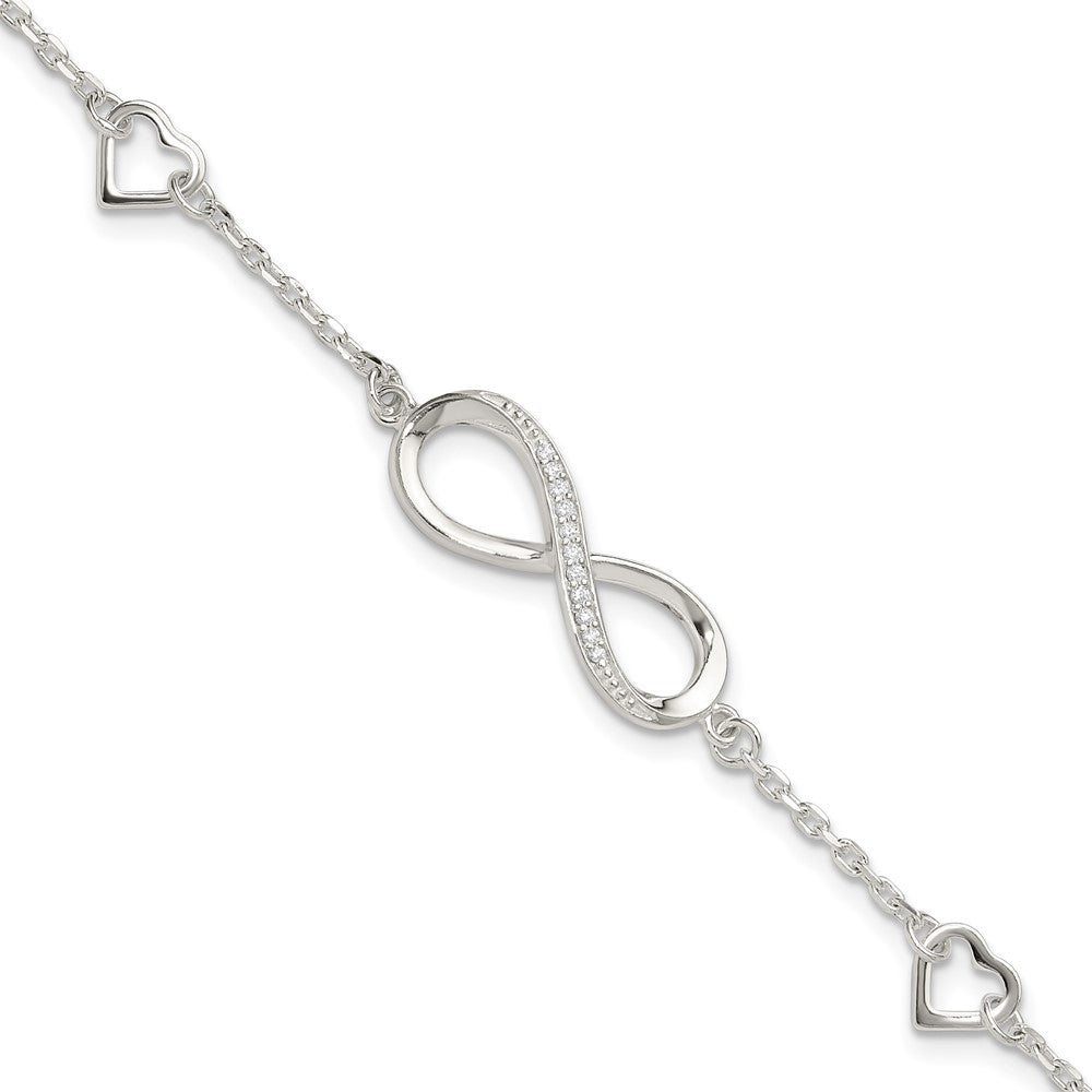 Sterlingsilber Rhodiniert Zirkonia Unendlichkeit/hearts 7 Zoll mit 1 Zoll Verlängerung Armband
