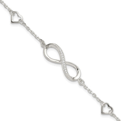 Sterlingsilber Rhodiniert Zirkonia Unendlichkeit/hearts 7 Zoll mit 1 Zoll Verlängerung Armband
