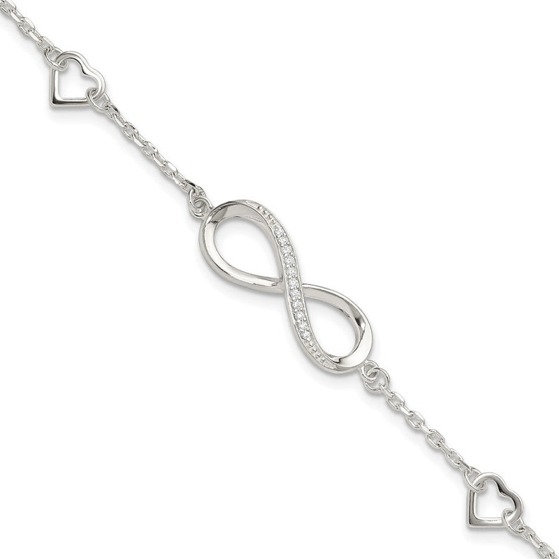 Sterlingsilber Rhodiniert Zirkonia Unendlichkeit/hearts 7 Zoll mit 1 Zoll Verlängerung Armband