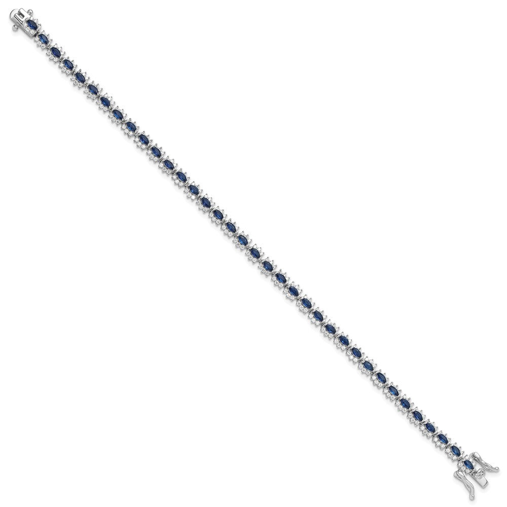Sterlingsilber Rhodiniert mit Blau und Weiß Zirkonia 7.5 Zoll Armband