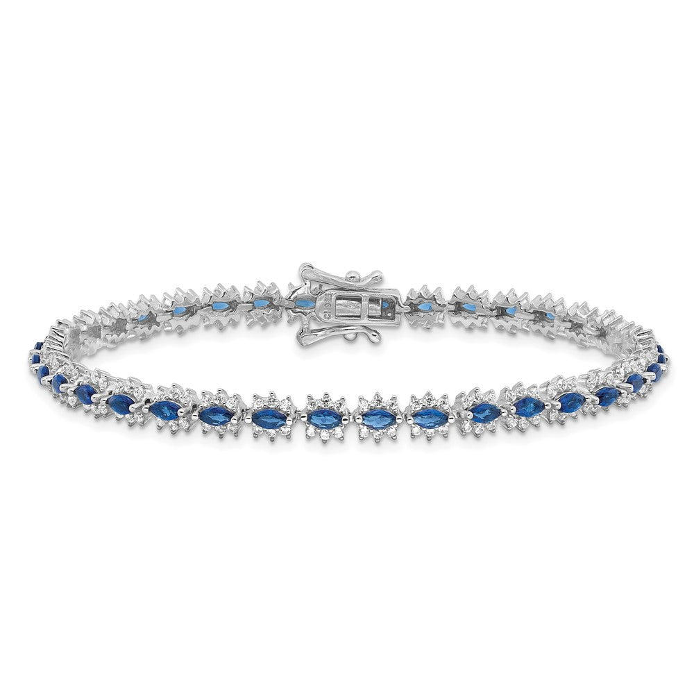 Sterlingsilber Rhodiniert mit Blau und Weiß Zirkonia 7.5 Zoll Armband