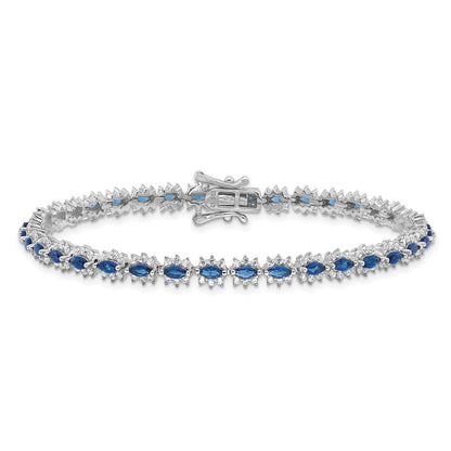Sterlingsilber Rhodiniert mit Blau und Weiß Zirkonia 7.5 Zoll Armband