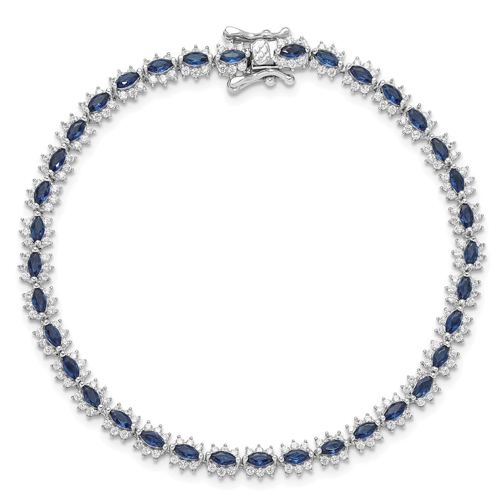 Sterlingsilber Rhodiniert mit Blau und Weiß Zirkonia 7.5 Zoll Armband