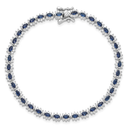 Sterlingsilber Rhodiniert mit Blau und Weiß Zirkonia 7.5 Zoll Armband