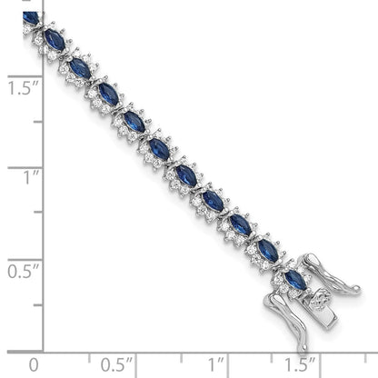Sterlingsilber Rhodiniert mit Blau und Weiß Zirkonia 7.5 Zoll Armband