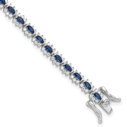 Sterlingsilber Rhodiniert mit Blau und Weiß Zirkonia 7.5 Zoll Armband