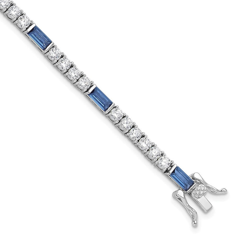 Sterlingsilber Rhodiniert Blau und Weiß Zirkonia 7.25 Zoll Tennis Armband