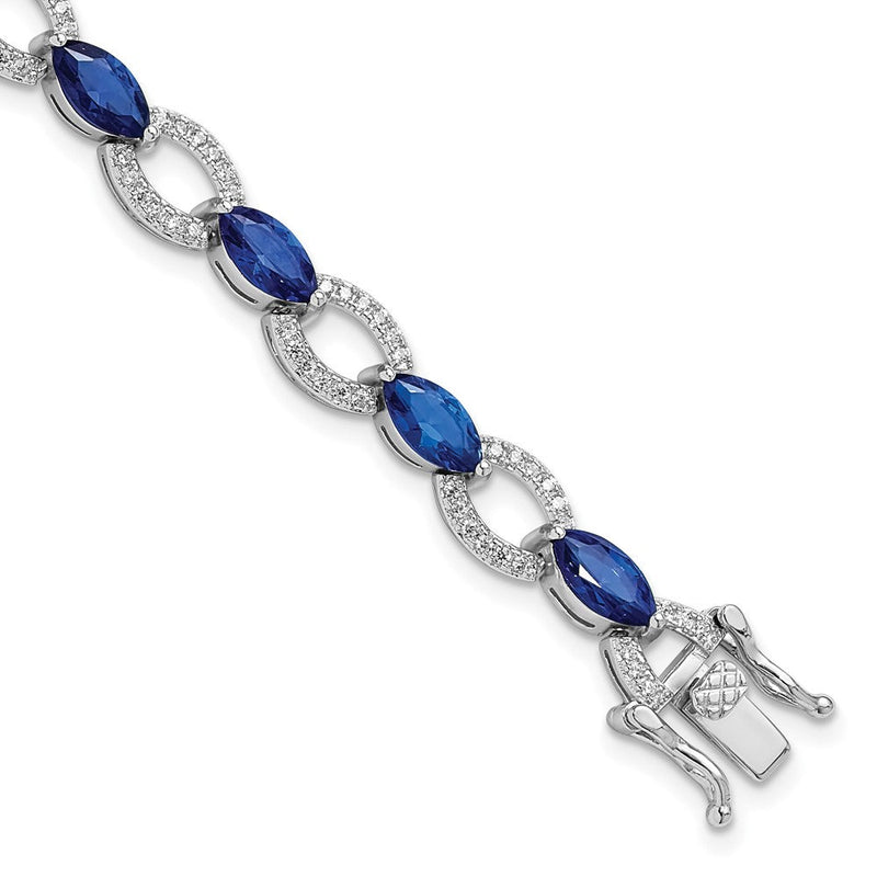Sterlingsilber Rhodiniert Weiß und Blau Zirkonia Glieder Armband
