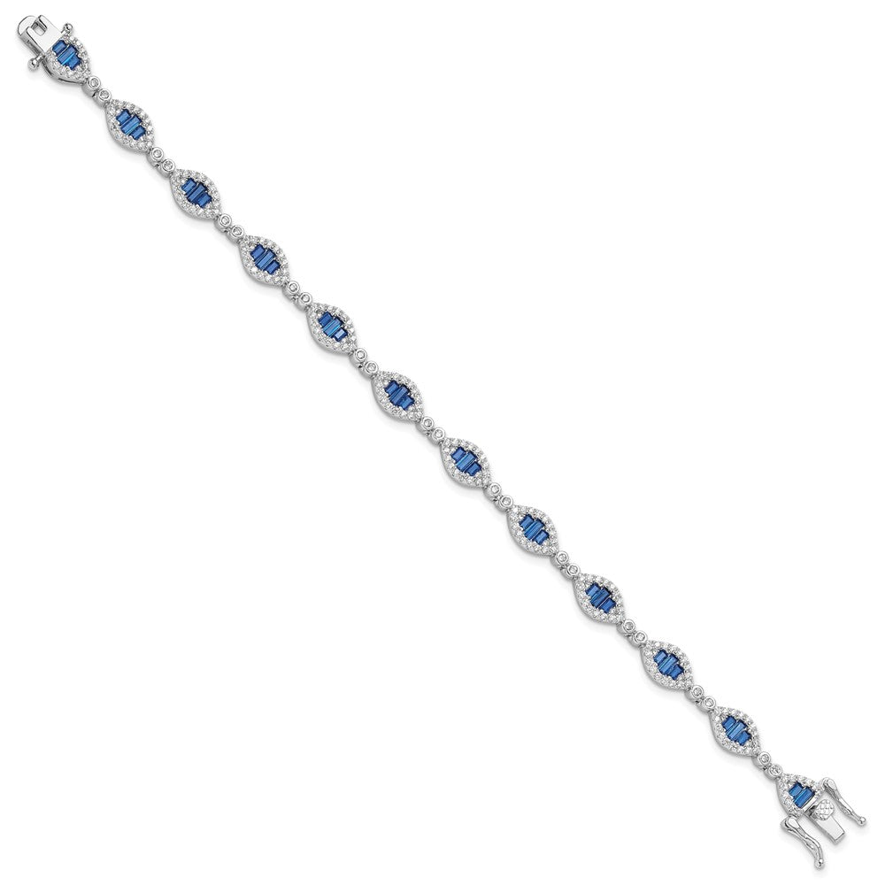 Sterlingsilber Rhodiniert Weiß und Blau Zirkonia Glieder Armband