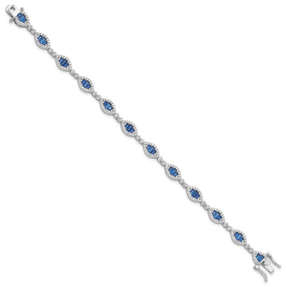 Sterlingsilber Rhodiniert Weiß und Blau Zirkonia Glieder Armband