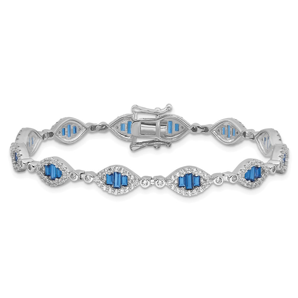 Sterlingsilber Rhodiniert Weiß und Blau Zirkonia Glieder Armband