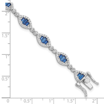 Sterlingsilber Rhodiniert Weiß und Blau Zirkonia Glieder Armband
