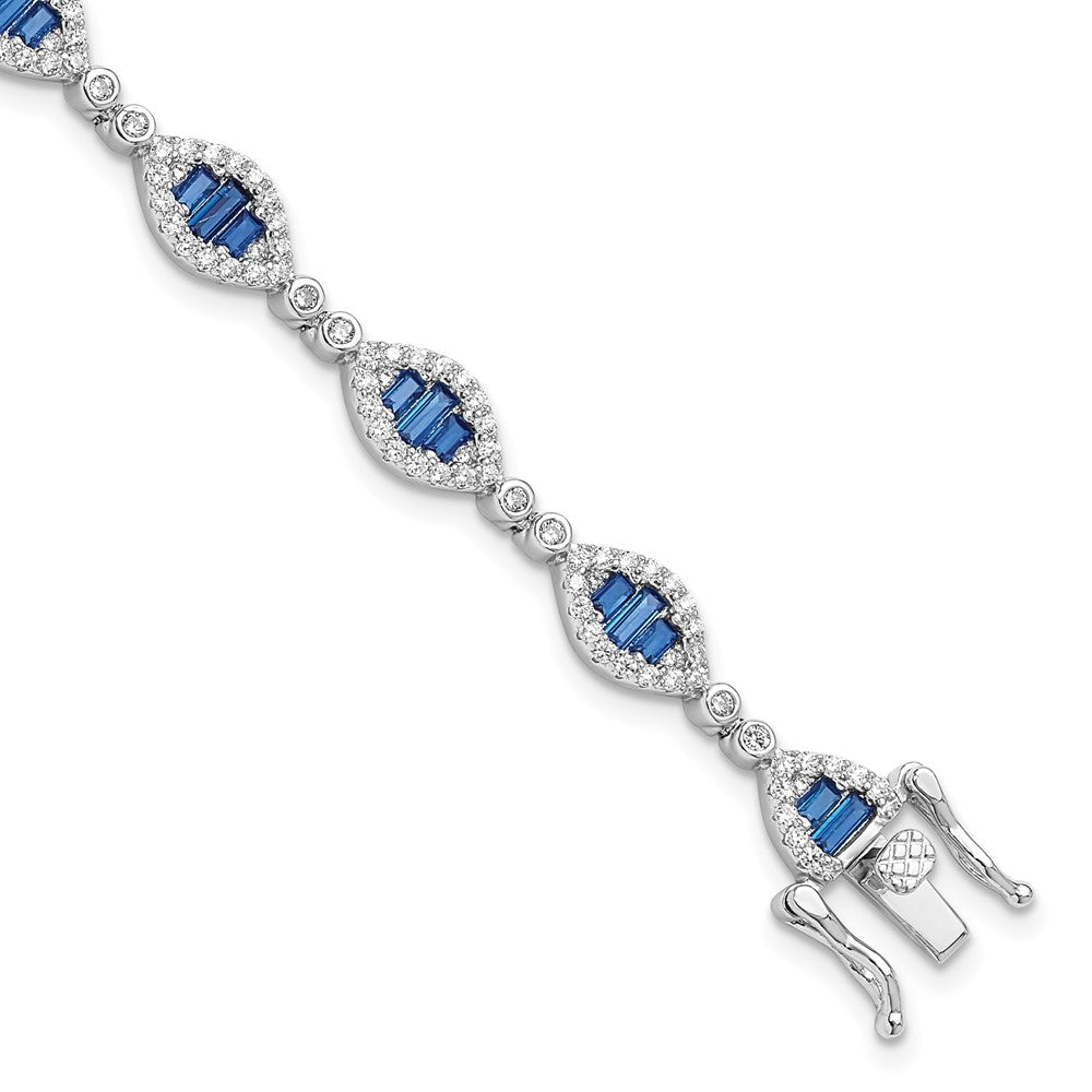 Sterlingsilber Rhodiniert Weiß und Blau Zirkonia Glieder Armband