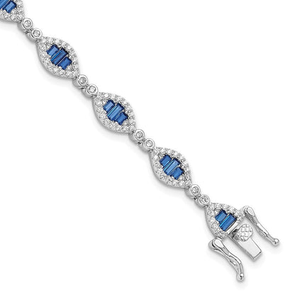 Sterlingsilber Rhodiniert Weiß und Blau Zirkonia Glieder Armband