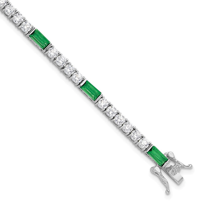Sterlingsilber Rhodiniert Grün und Weiß Zirkonia 7.25 Zoll Tennis Armband