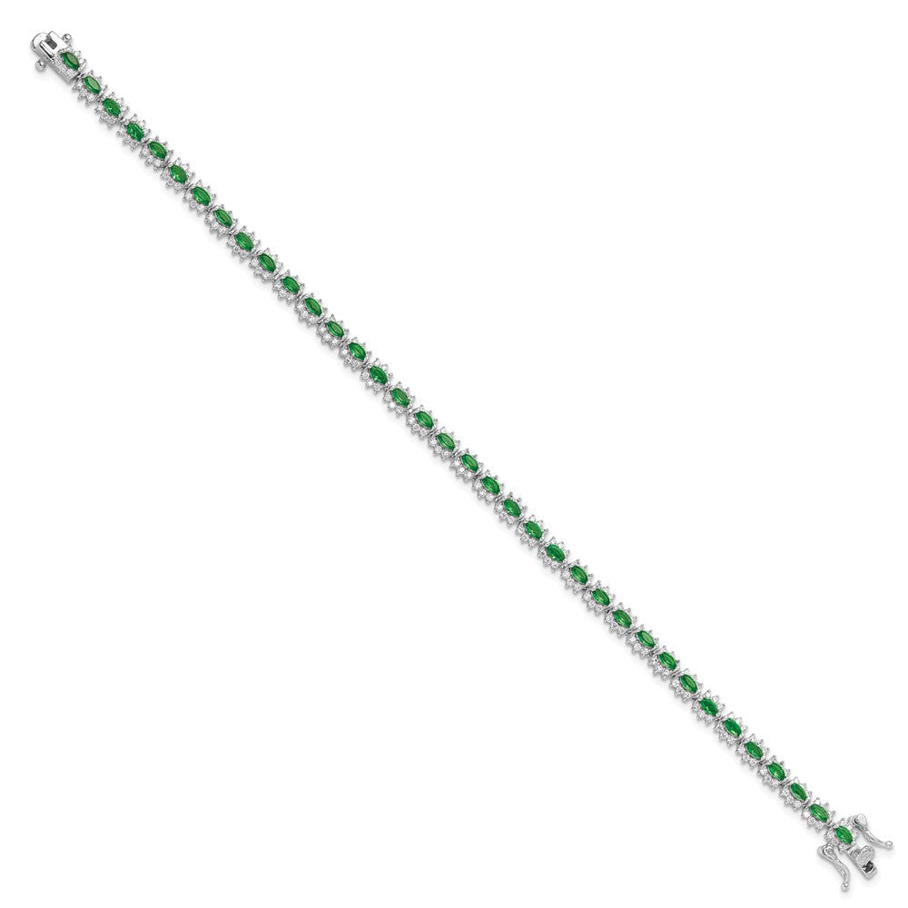 Sterlingsilber Rhodiniert mit Grün und Weiß Zirkonia 7.5 Zoll Armband