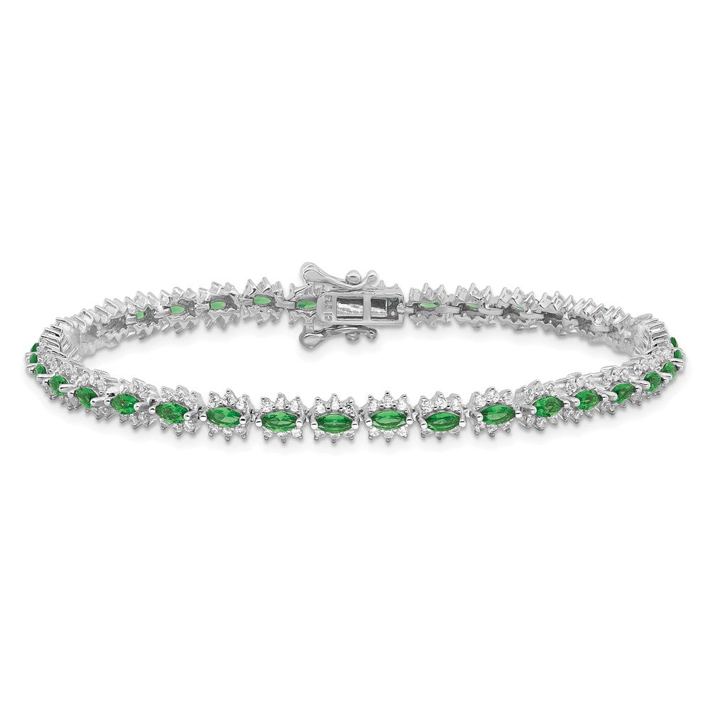 Sterlingsilber Rhodiniert mit Grün und Weiß Zirkonia 7.5 Zoll Armband