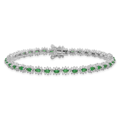 Sterlingsilber Rhodiniert mit Grün und Weiß Zirkonia 7.5 Zoll Armband