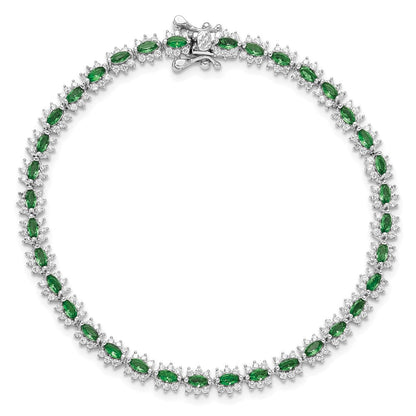 Sterlingsilber Rhodiniert mit Grün und Weiß Zirkonia 7.5 Zoll Armband