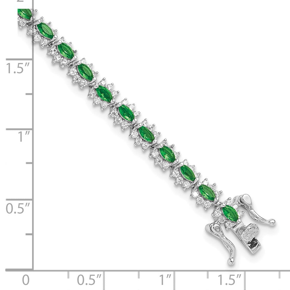 Sterlingsilber Rhodiniert mit Grün und Weiß Zirkonia 7.5 Zoll Armband