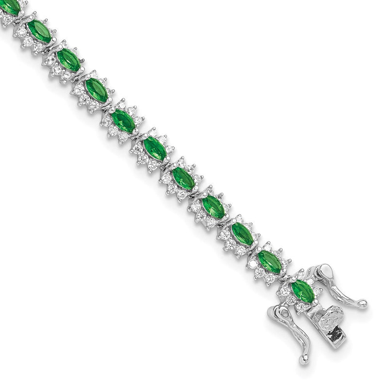 Sterlingsilber Rhodiniert mit Grün und Weiß Zirkonia 7.5 Zoll Armband