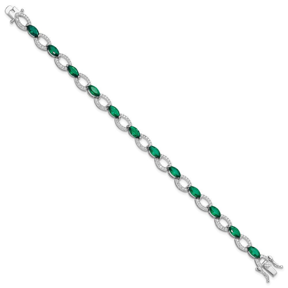 Sterlingsilber Rhodiniert Weiß und Grün Zirkonia Glieder Armband