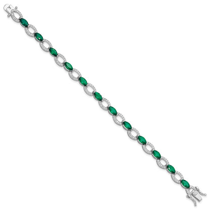 Sterlingsilber Rhodiniert Weiß und Grün Zirkonia Glieder Armband