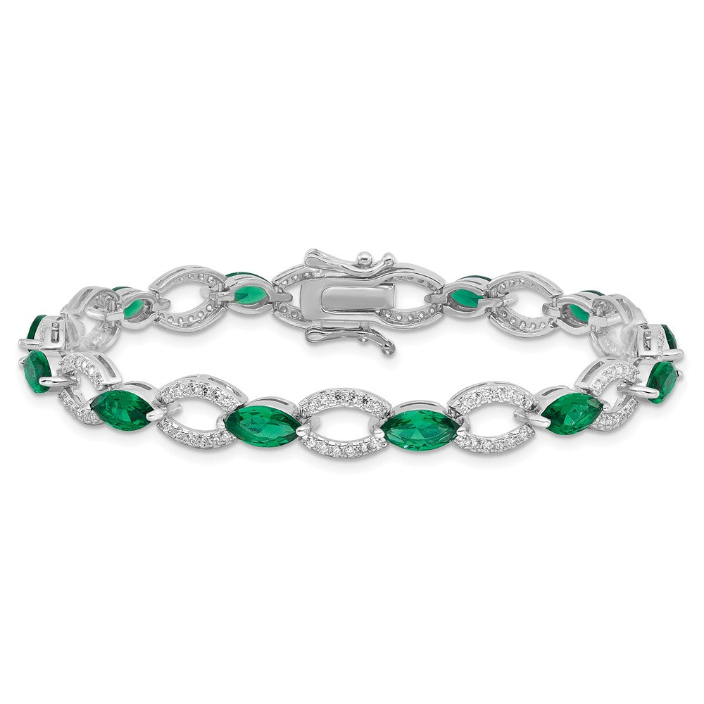 Sterlingsilber Rhodiniert Weiß und Grün Zirkonia Glieder Armband