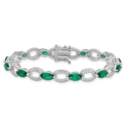 Sterlingsilber Rhodiniert Weiß und Grün Zirkonia Glieder Armband