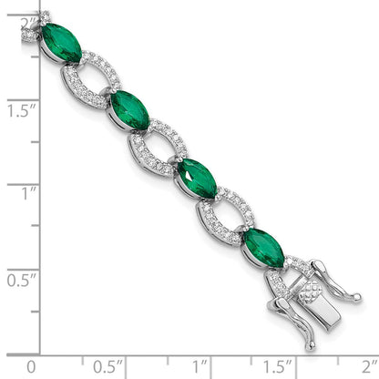 Sterlingsilber Rhodiniert Weiß und Grün Zirkonia Glieder Armband