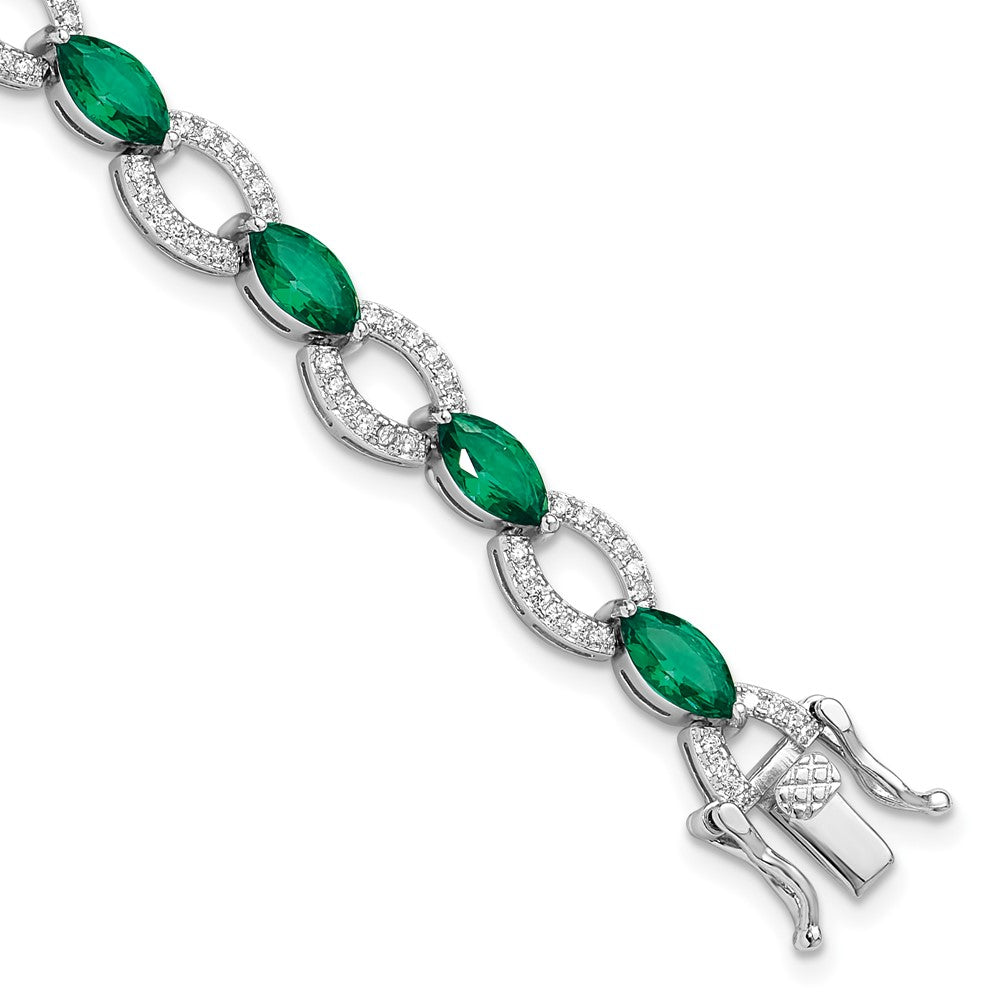 Sterlingsilber Rhodiniert Weiß und Grün Zirkonia Glieder Armband
