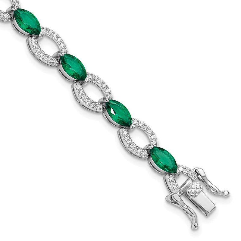 Sterlingsilber Rhodiniert Weiß und Grün Zirkonia Glieder Armband