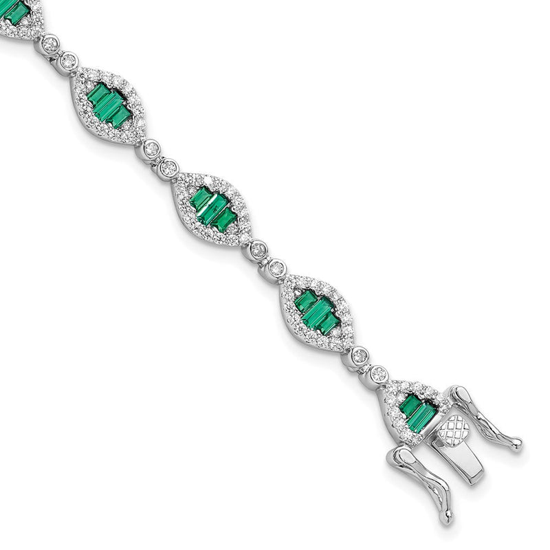 Sterlingsilber Rhodiniert Weiß und Grün Zirkonia Glieder Armband