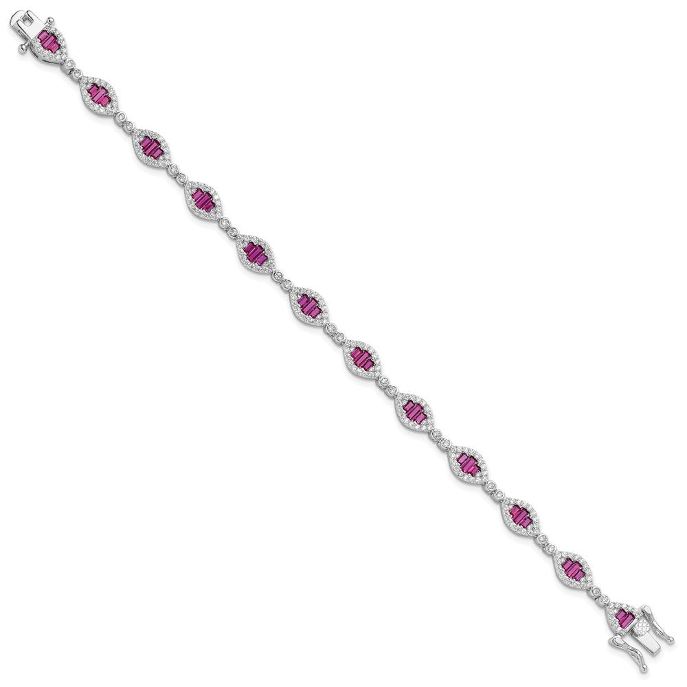 Sterlingsilber Rhodiniert Weiß und Rot Zirkonia Glieder Armband