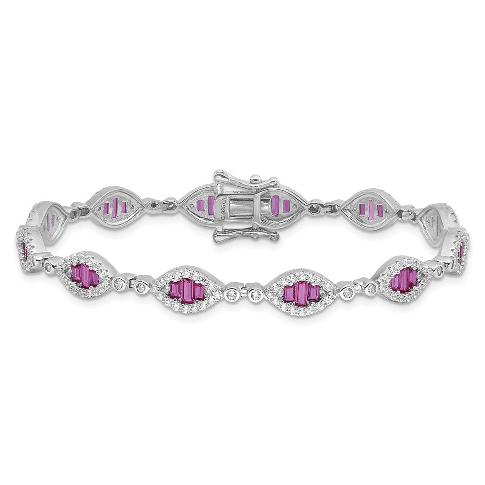 Sterlingsilber Rhodiniert Weiß und Rot Zirkonia Glieder Armband