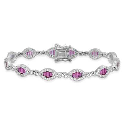 Sterlingsilber Rhodiniert Weiß und Rot Zirkonia Glieder Armband
