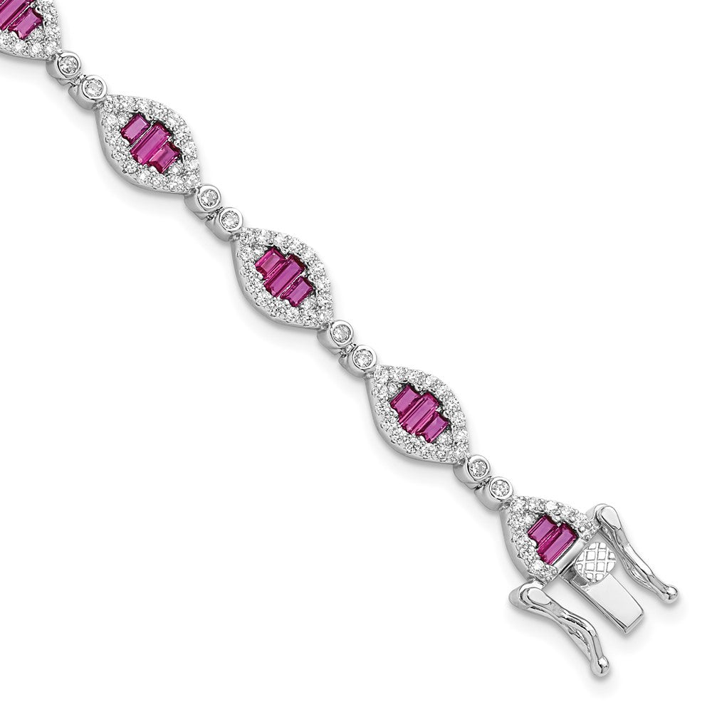 Sterlingsilber Rhodiniert Weiß und Rot Zirkonia Glieder Armband