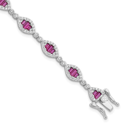 Sterlingsilber Rhodiniert Weiß und Rot Zirkonia Glieder Armband