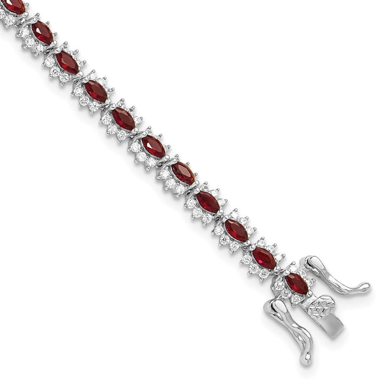 Sterlingsilber Rhodiniert mit Rot und Weiß Zirkonia 7.5 Zoll Armband