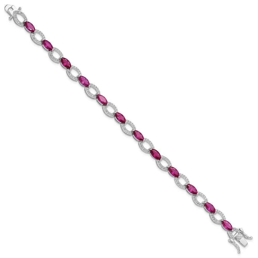 Sterlingsilber Rhodiniert Weiß und Rot Zirkonia Glieder Armband
