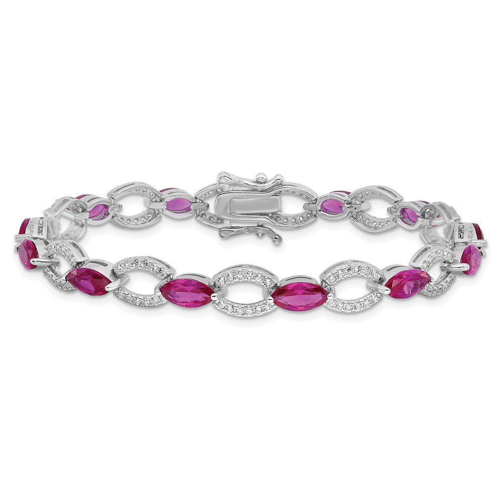 Sterlingsilber Rhodiniert Weiß und Rot Zirkonia Glieder Armband