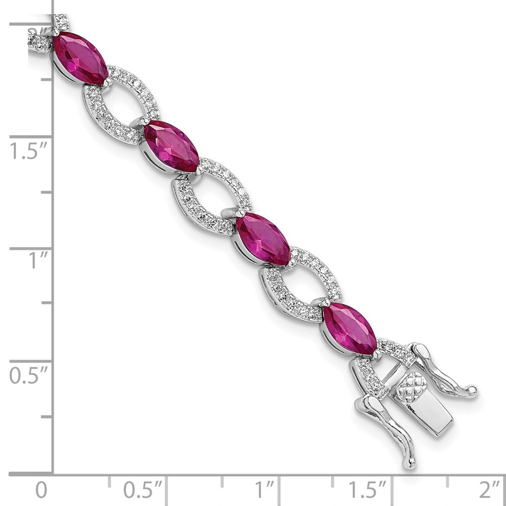 Sterlingsilber Rhodiniert Weiß und Rot Zirkonia Glieder Armband