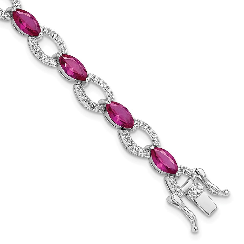 Sterlingsilber Rhodiniert Weiß und Rot Zirkonia Glieder Armband