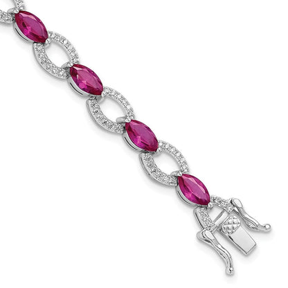 Sterlingsilber Rhodiniert Weiß und Rot Zirkonia Glieder Armband